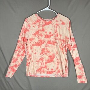 Hang Ten Long Sleeve Sun Tee Rash Guard UPF 50+ Quick Dry Pocket Pink Size Large
